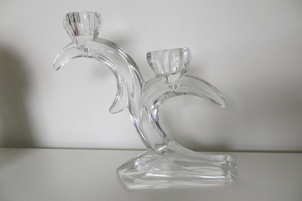 Antieke kandelaar glas of kristal in een heel apart design., Ophalen of Verzenden, Glas