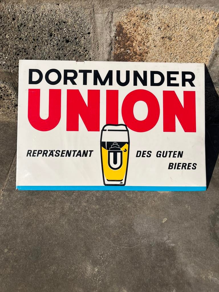 Vintage Dortmunder Union emaille reclamebord, Ophalen of Verzenden, Zo goed als nieuw, Reclamebord, Plaat of Schild, Overige merken