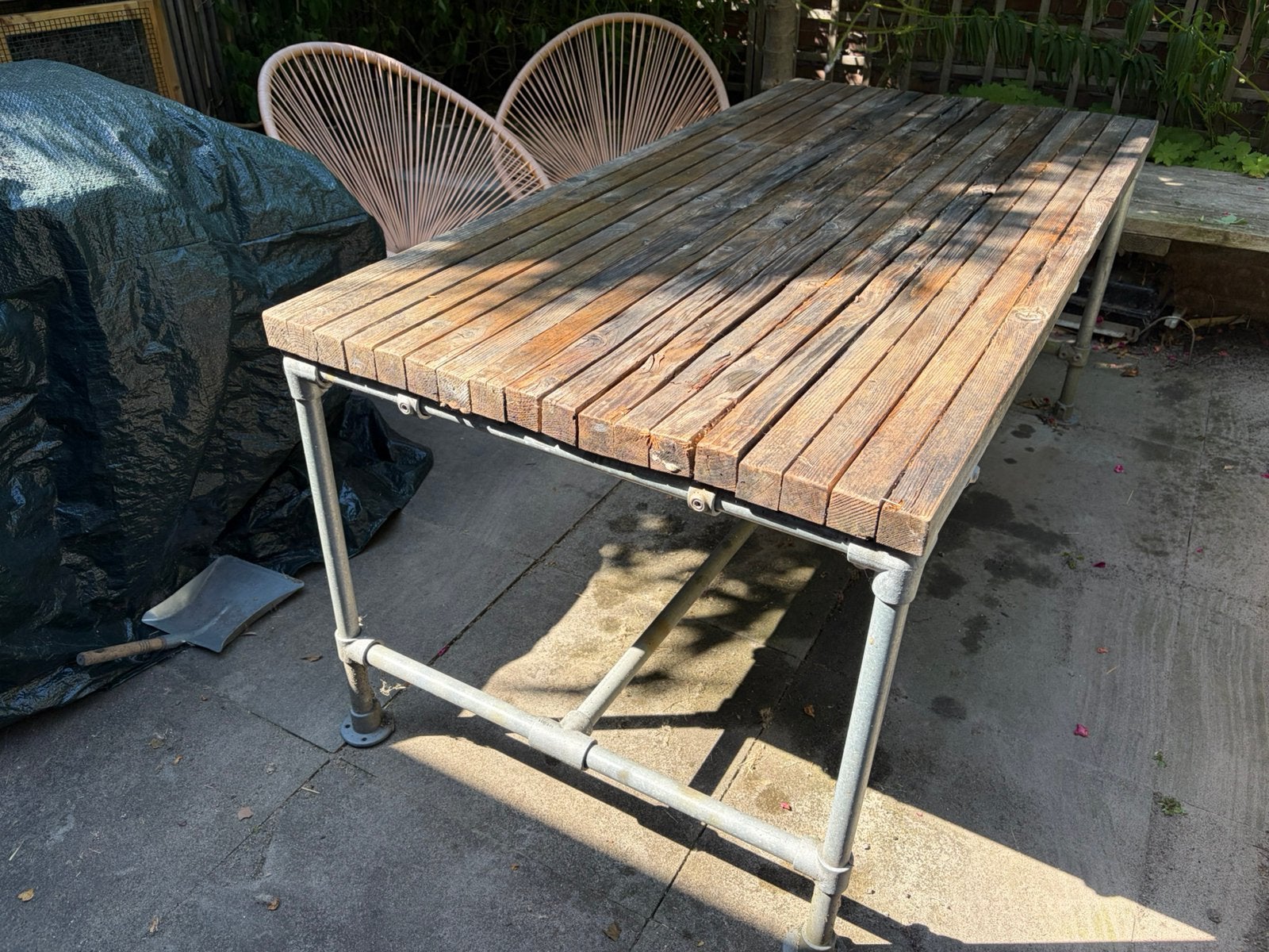 Tuintafel met steigerhouten onderstel, Ophalen, Gebruikt, Eettafel, 6 zitplaatsen
