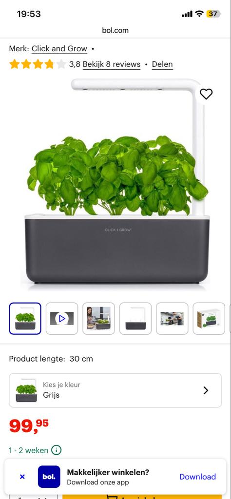 Click and Grow Smart Tuintje met Kweeklamp - Grijs/Wit, Ophalen of Verzenden, Zo goed als nieuw, Kweekbak