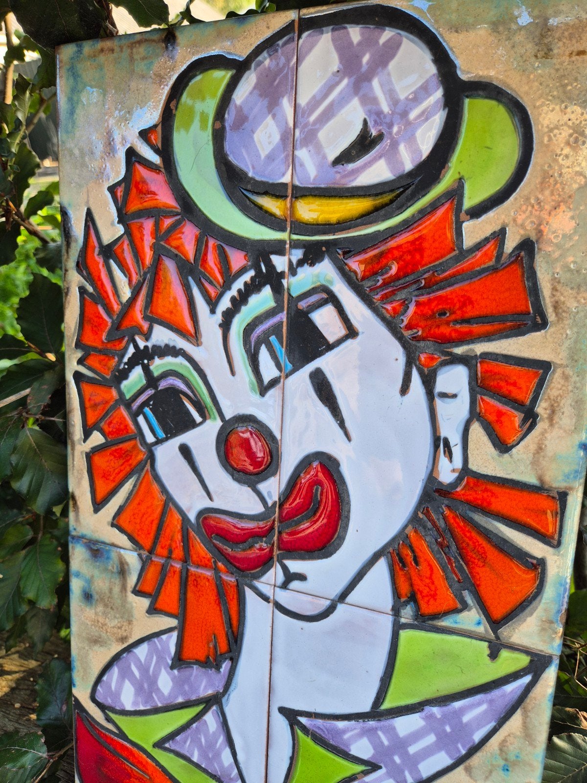 ​Vintage Frans keramiek wandpaneel / tegeltableau Clown, Ophalen of Verzenden