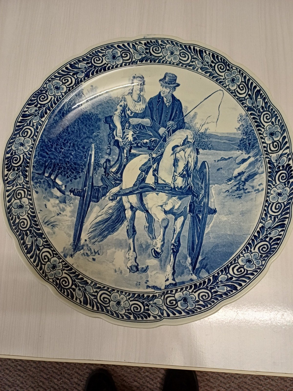 Antieke Delfts Blauwe Schaal met Koetspl Scène, Ophalen of Verzenden