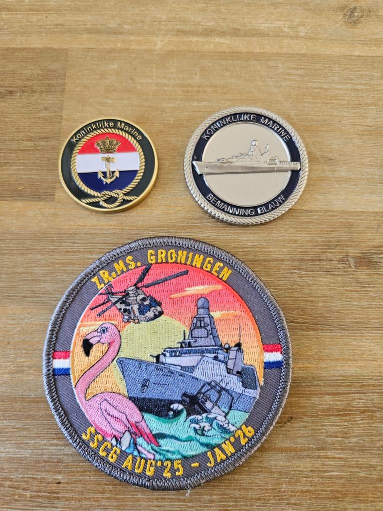 Koninklijke Marine OPV Klasse: 2 Coins & Patch, Ophalen of Verzenden, Marine, Nederland, Embleem of Badge