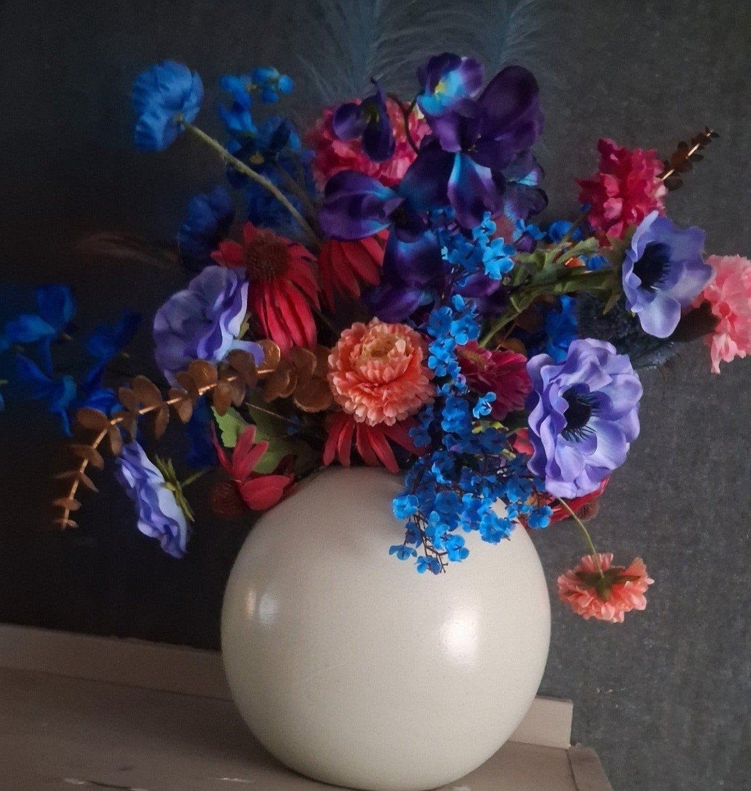 Kunstbloemen kunstboeket met vaas, Ophalen, Zo goed als nieuw
