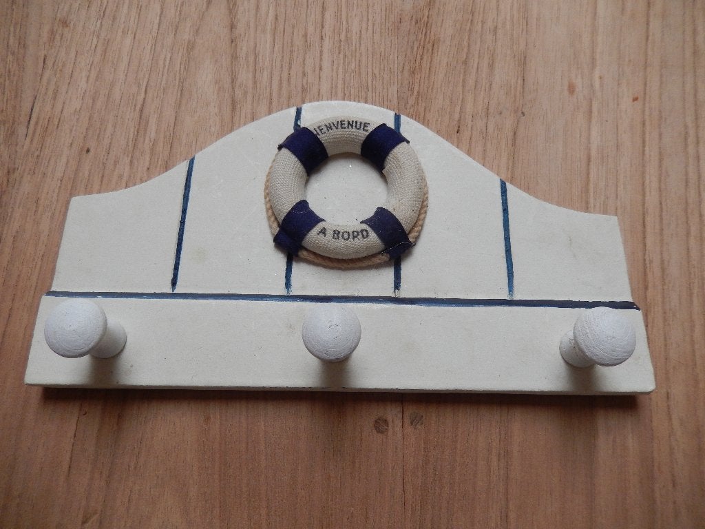Maritieme Houten Kapstok / Sleutelrek – "Bienvenue à bord", Wandkapstok, Nieuw, Ophalen of Verzenden, Minder dan 100 cm