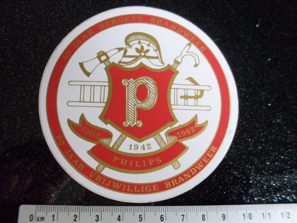 sticker philips brandweer 1982 40 jaar beroeps, Verzenden, Zo goed als nieuw, Bedrijf of Vereniging