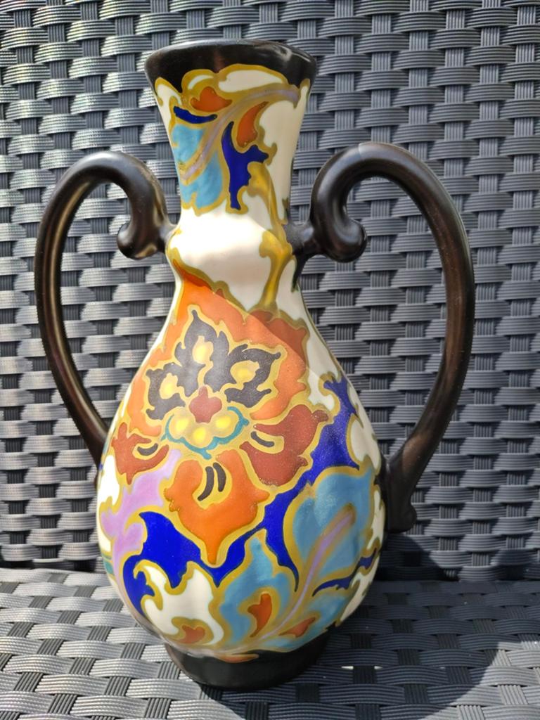 Regina Gouda Holland Rosario Handgeschilderde Vaas, Ophalen of Verzenden