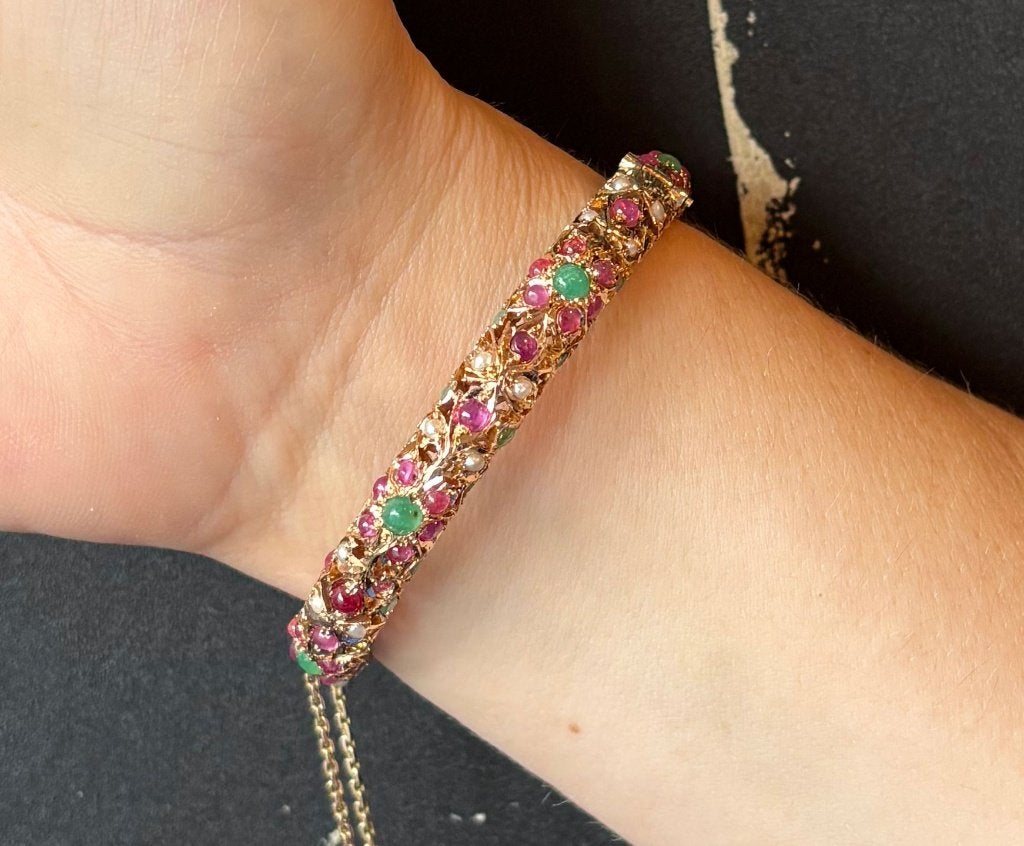 Robijn smaragd exclusieve gouden slaven armband bangle luxe, Sieraden, Tassen en Uiterlijk, Armbanden, Voordeelsieraden, Verzenden