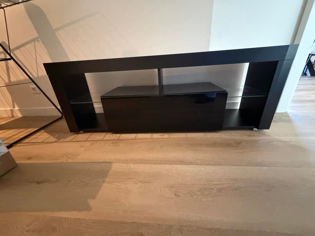Stijlvolle Zwarte TV Kast met Opbergruimte, Ophalen, Gebruikt, 100 tot 150 cm, Minder dan 100 cm