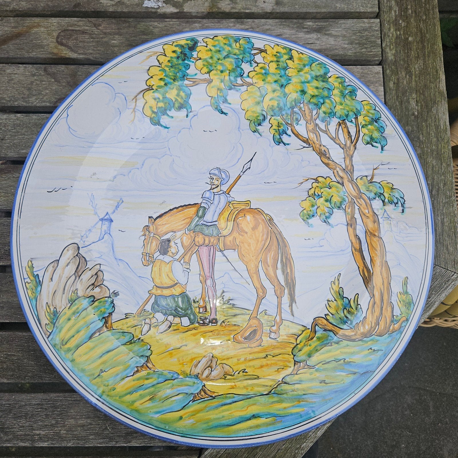 Vintage Talavera Spanje Don Quichot Keramische Schotel, Antiek en Kunst, Ophalen of Verzenden