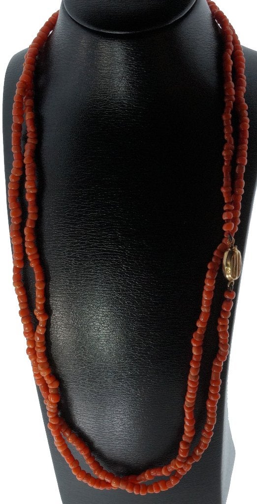 Sale Bloedkoraal antieke ketting fraai 14k slot goud dame, Ophalen of Verzenden, Goud, Ketting, Met edelsteen