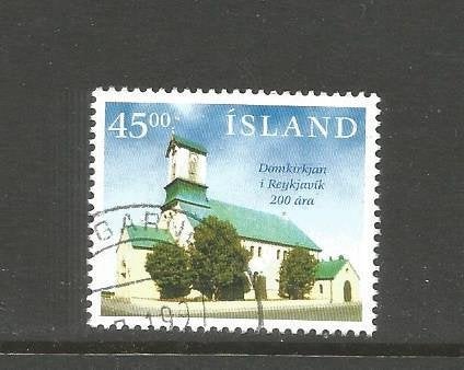 IJsland Mi. 859 Domkerk in Reykjavik 200 jaar postzegel, Ophalen of Verzenden, IJsland, Gestempeld