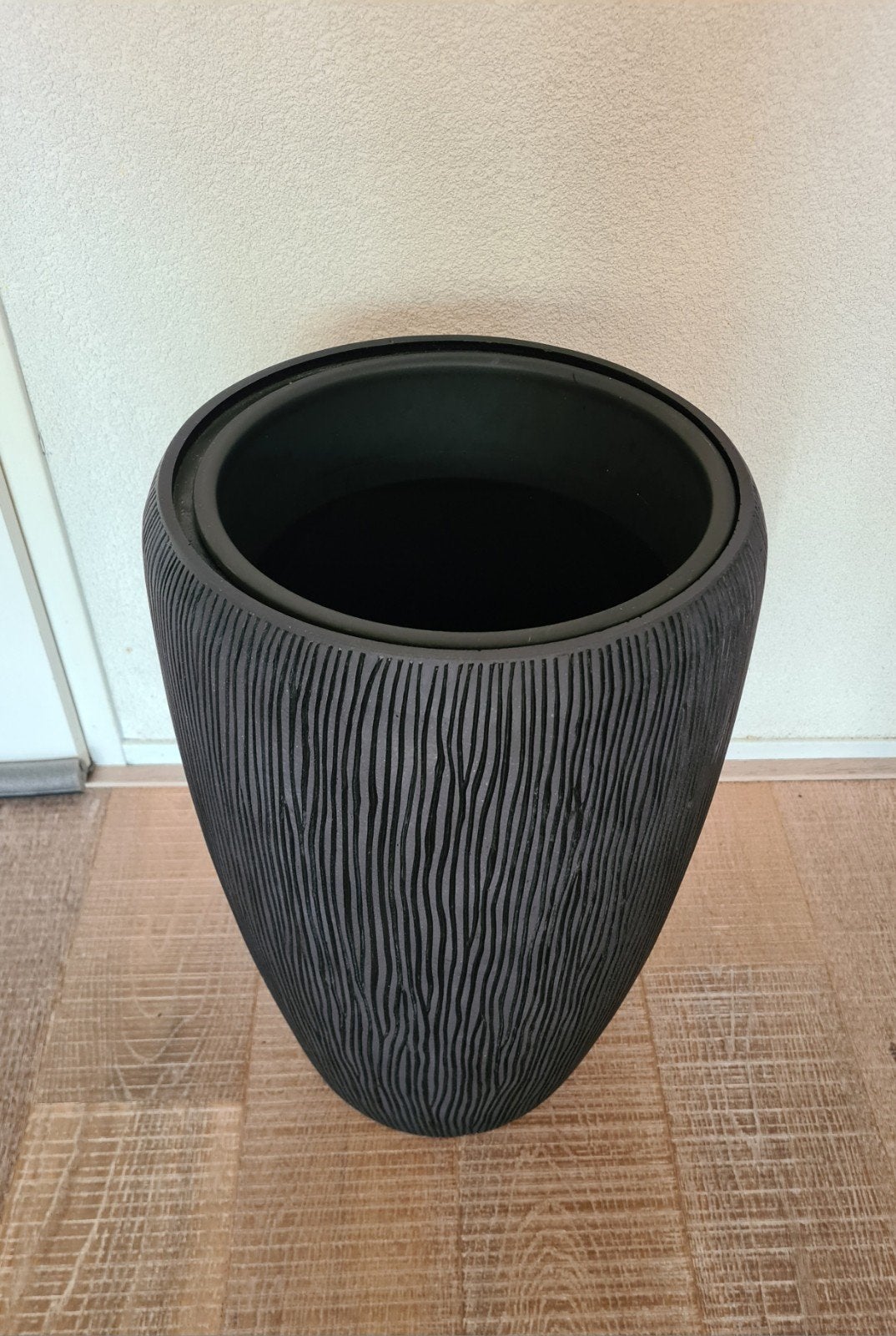 Antraciet bloempot met binnenpot - 50 cm hoog, Kunststof, Gebruikt, Rond, Binnen