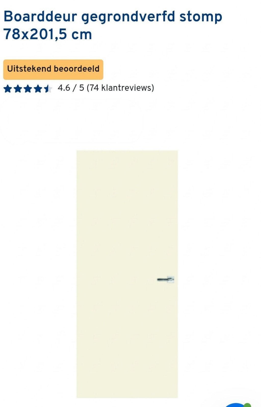 CanDo Boarddeur Gegrondverfd Stomp 78x201,5 cm, Ophalen, Minder dan 80 cm, Binnendeur, Nieuw