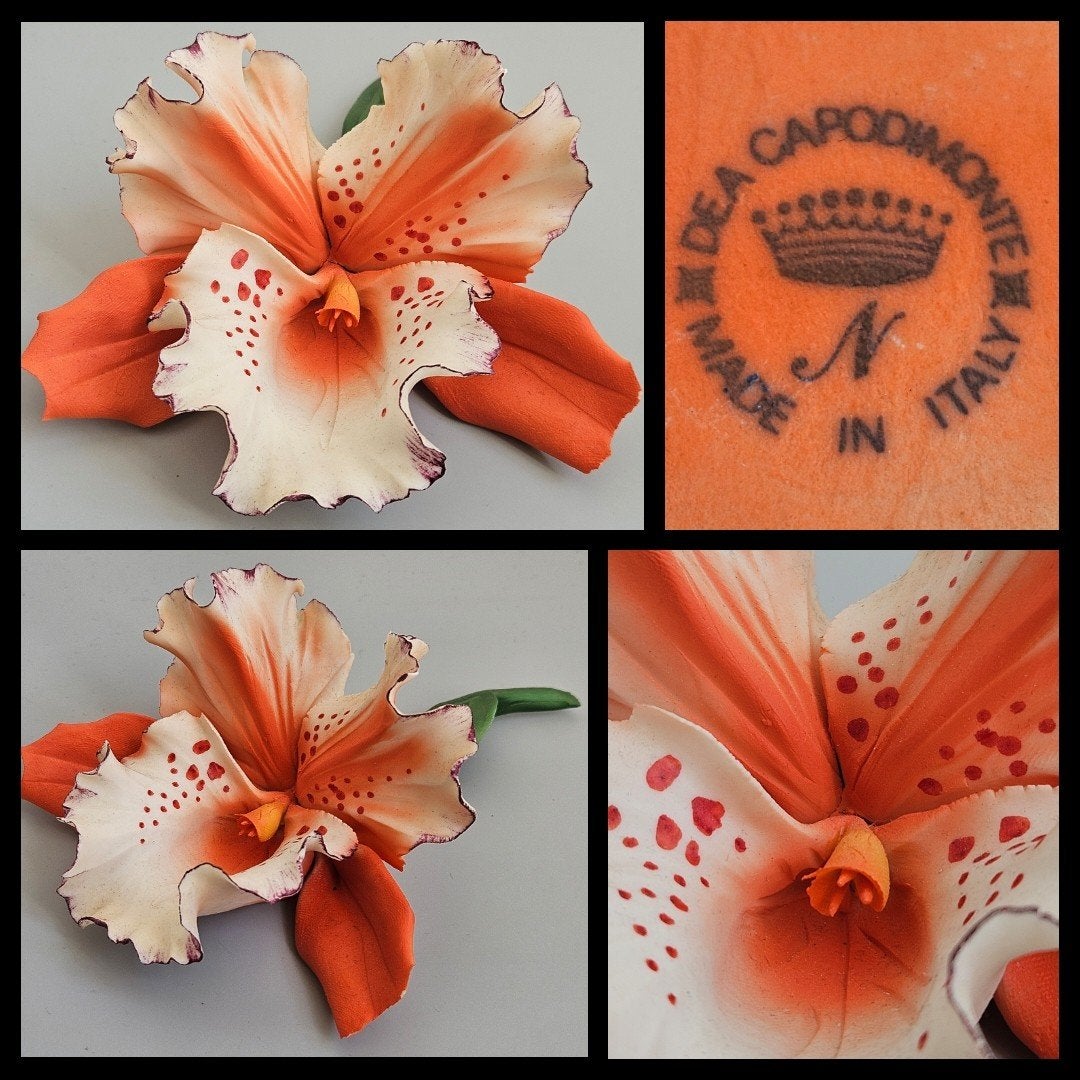 Italië,  Capodimonte, handgemaakte porseleinen orchidee., Ophalen of Verzenden