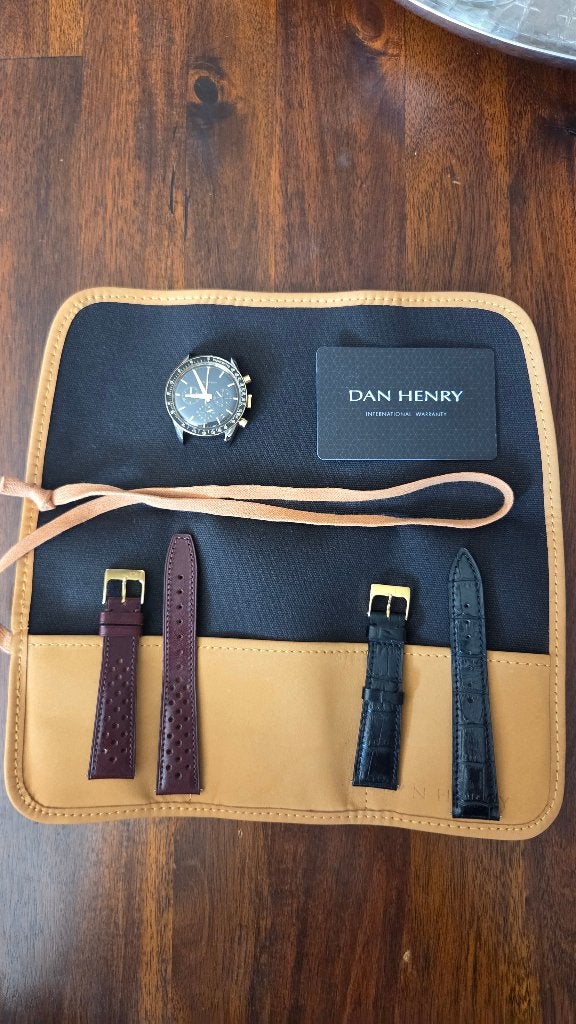 Mooie Dan Henry 1962 Racing Chronograph (Black & Gold), Sieraden, Tassen en Uiterlijk, Horloges | Heren, Overige merken, Leer