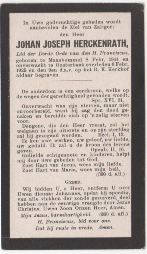 Johan J. Herckenrath 1844 Maasbommel + 1925 Oosterbeek, Verzenden