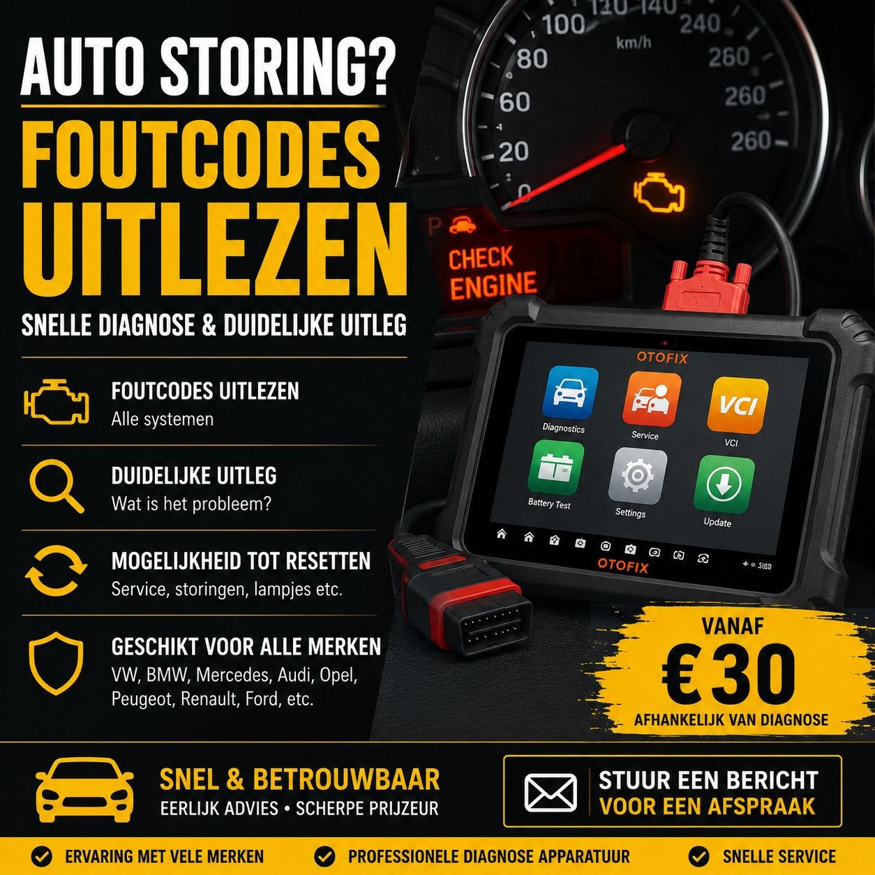 Uitlezen diagnose foutcodes resetten