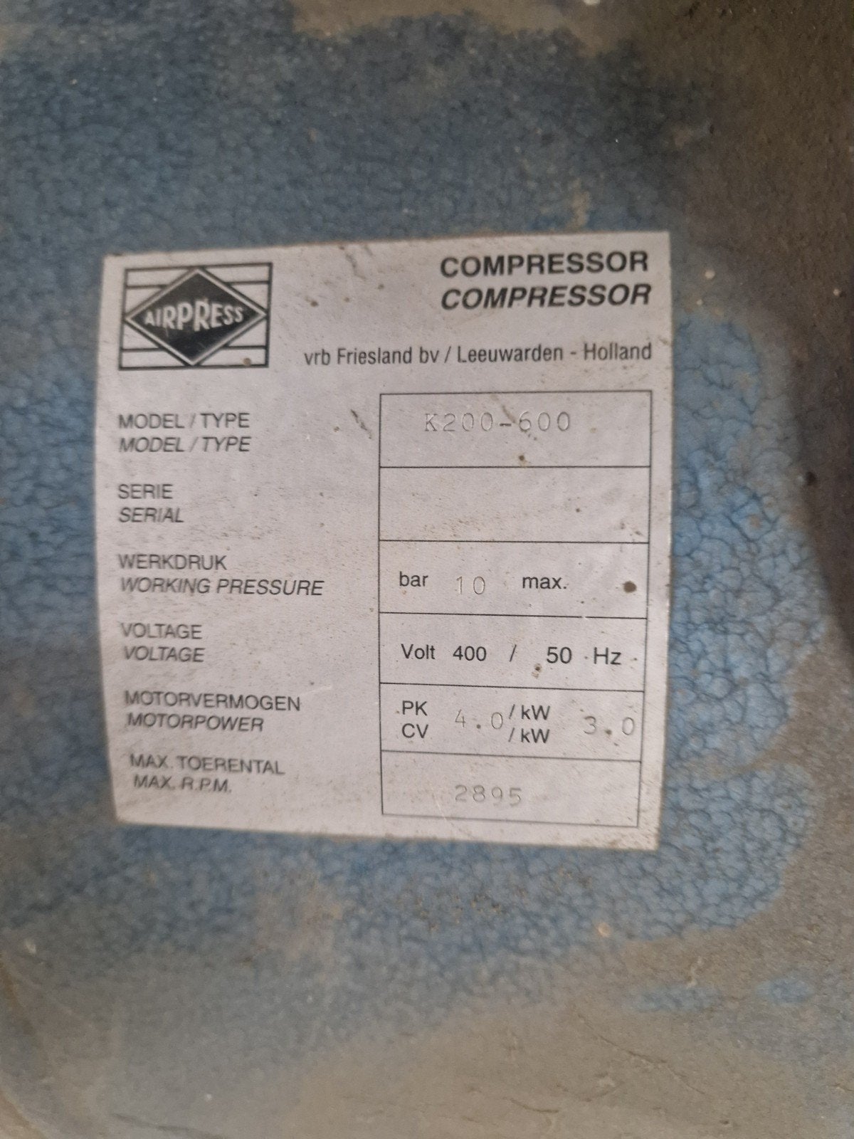 Airpress Compressor K200-600 - 10 bar, 400V, Ophalen, Gebruikt, 400 tot 800 liter/min, 6 tot 10 bar