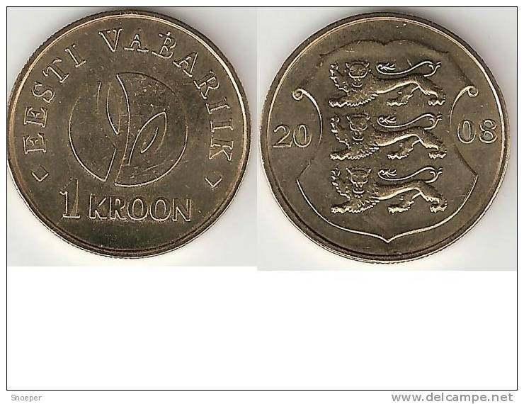 estonia 1 kroon 2008 km 44 unc, Verzenden, Overige landen, Losse munt