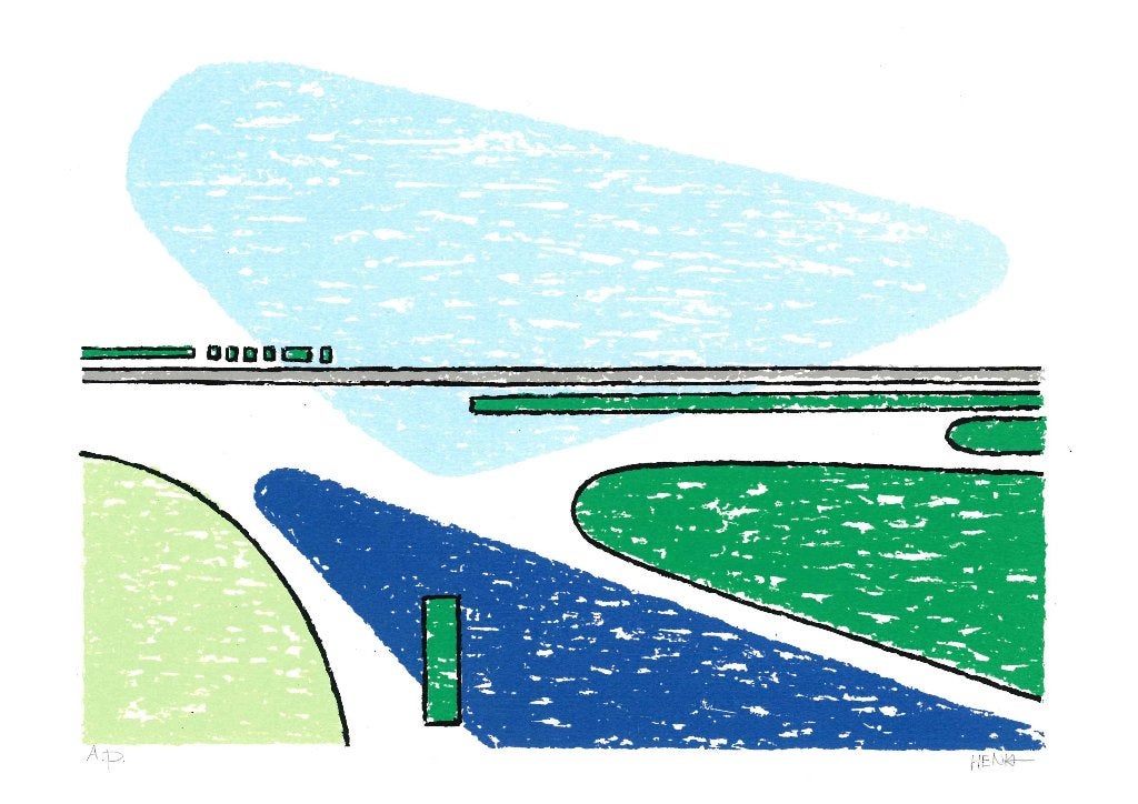 Zeefdruk van Henk de Bouter  landschap II, Antiek en Kunst, Ophalen of Verzenden