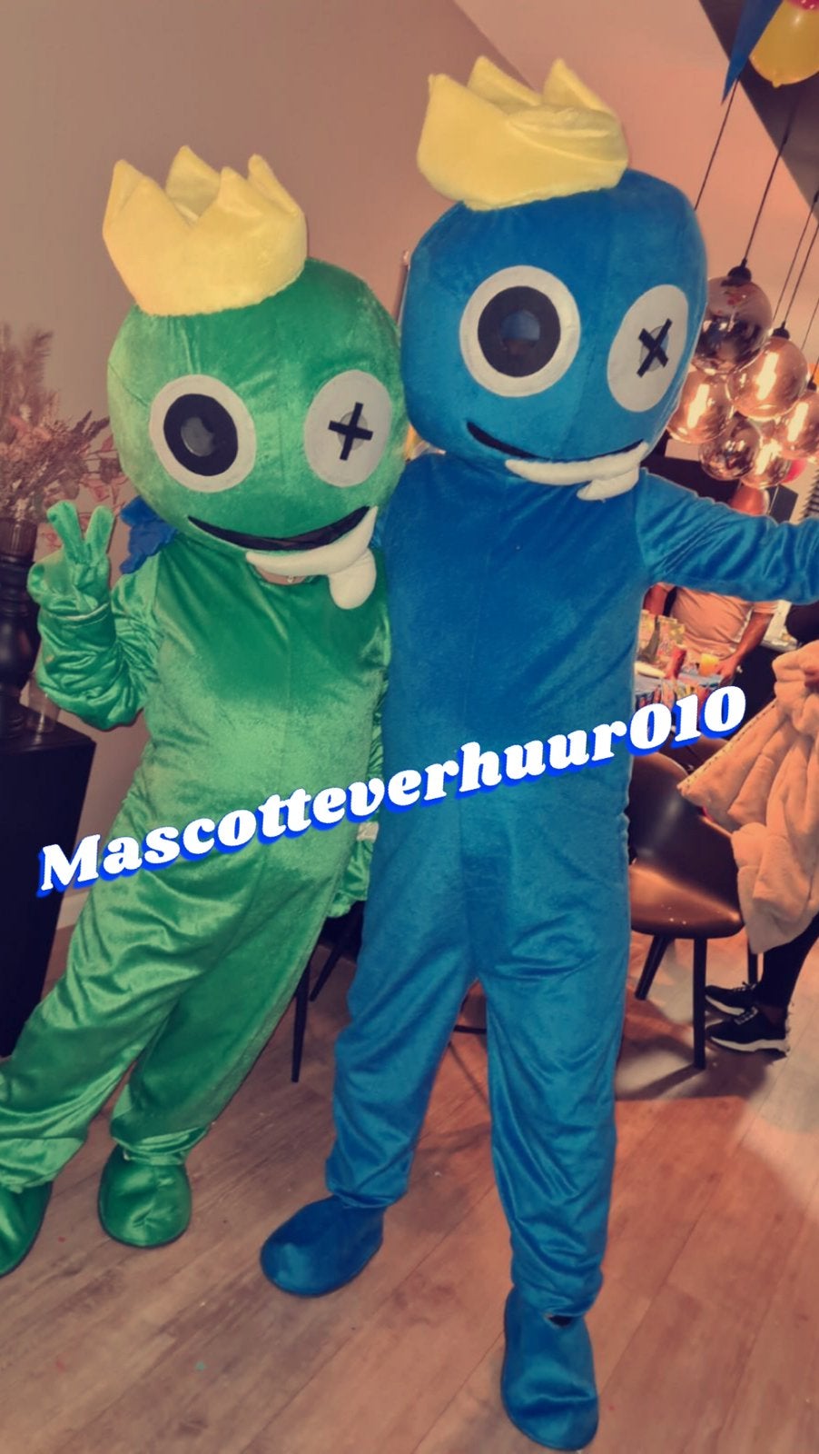 Green & Blue Rainbow Friends mascottes te huur, Ophalen, Zo goed als nieuw, Verjaardag