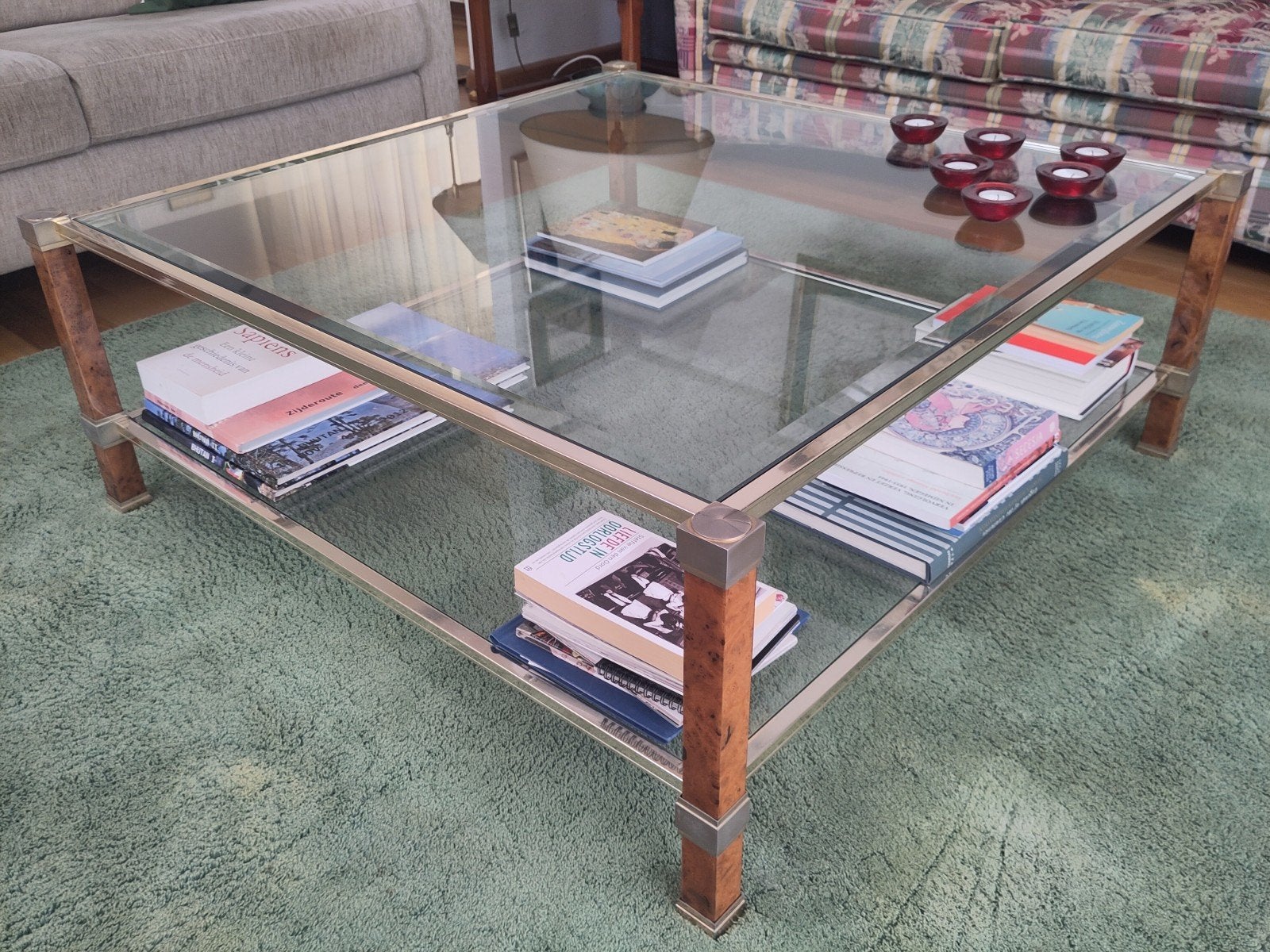 Vintage Salontafel - Pierre Vandel, Huis en Inrichting, Tafels | Salontafels, 100 tot 150 cm, Glas, Rechthoekig, 50 tot 100 cm