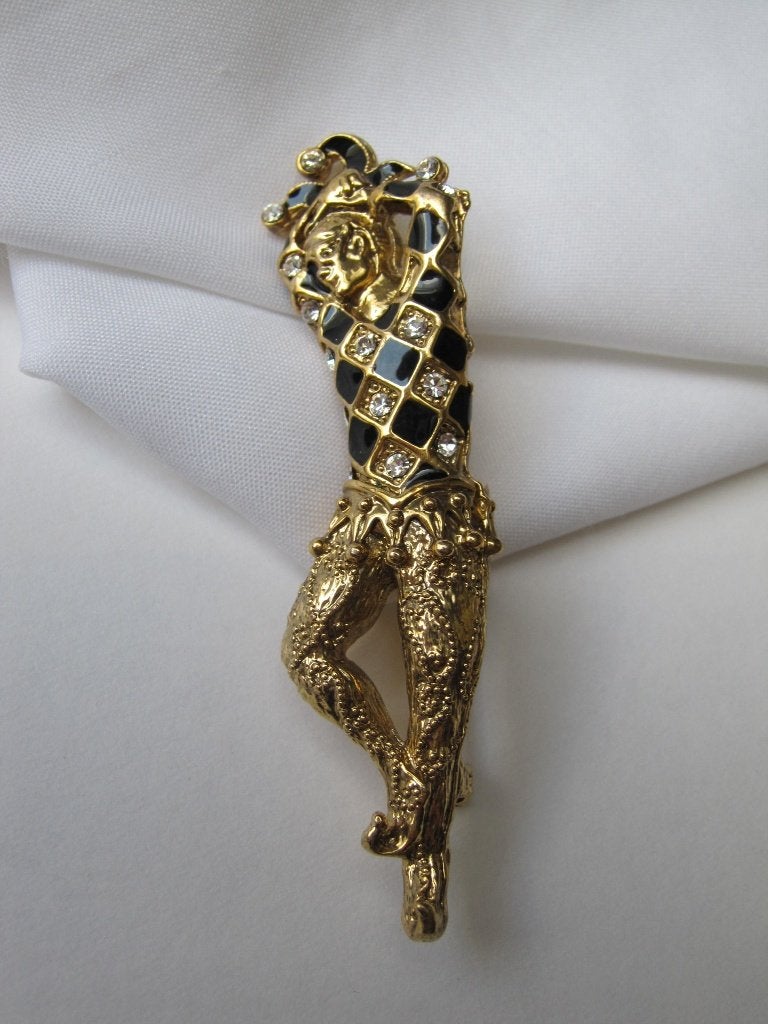 Broche/ joker verguld zwart emaille /rijnsteentjes, Met kristal, Overige materialen, Overige kleuren, Verzenden