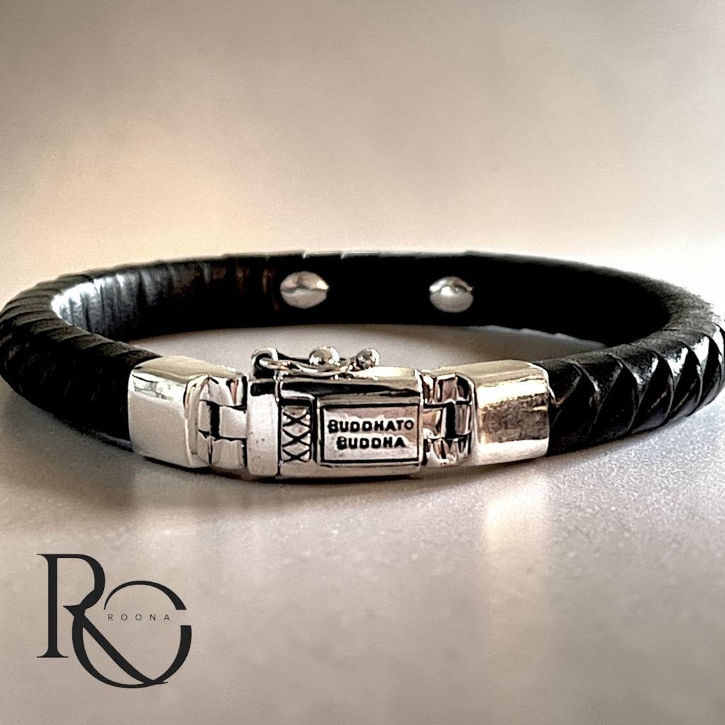 Buddha to Buddha leren armband – 925 zilver – 19 cm, Verzenden, Zo goed als nieuw, Zilver, Zilver