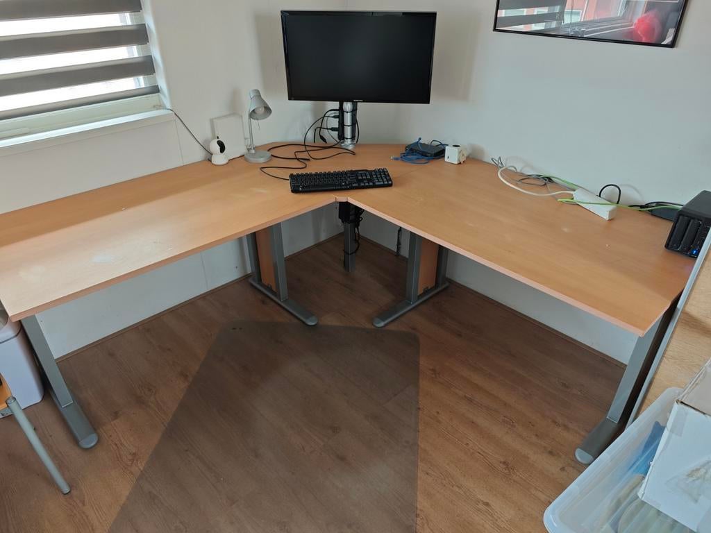 Hoekbureau met vaste hoogte - Beuken blad, grijs frame, Ophalen, Gebruikt, 120 cm, Hout