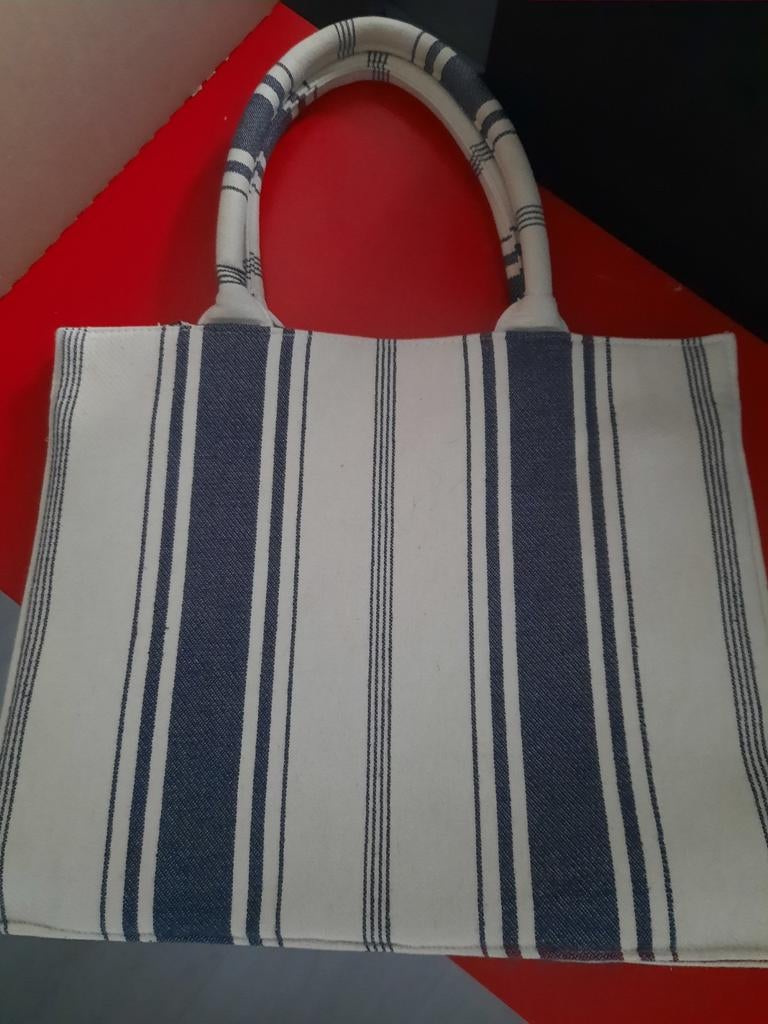 Mango Canvas Tas - Wit met Blauwe Strepen, Ophalen of Verzenden