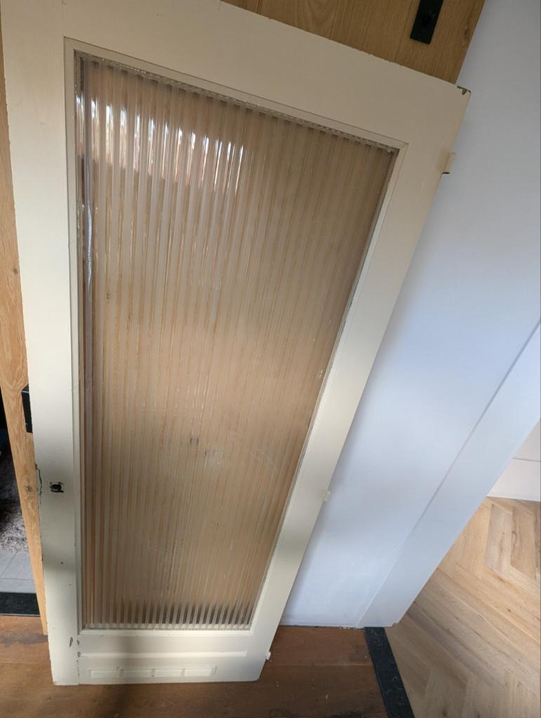 Jaren 30 deur met grote glazen plaat geslepen glas, Ophalen, Gebruikt, Binnendeur, Glas