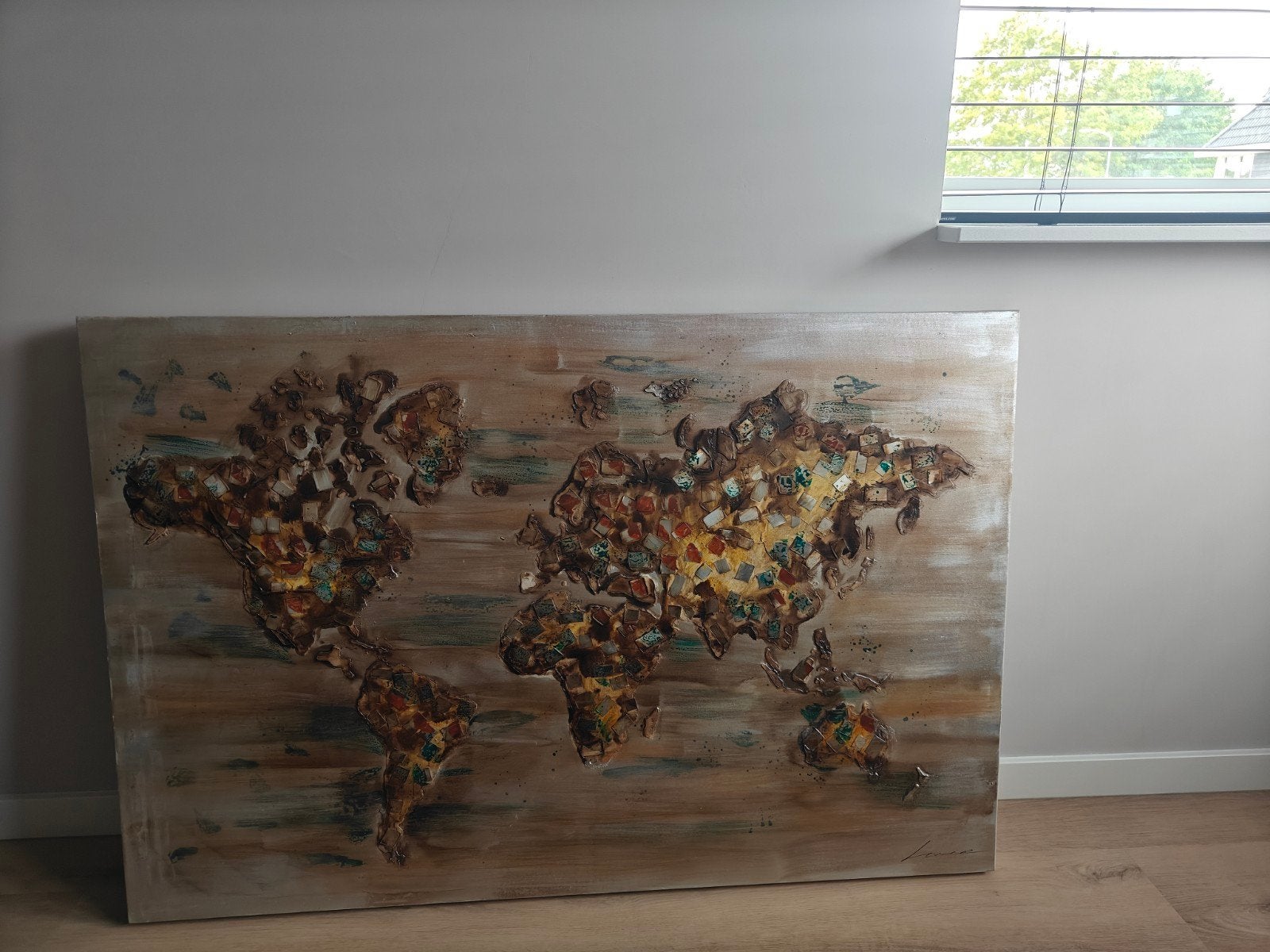 Wanddecoratie Wereldkaart Mozaïek 3D - 120x80cm, Ophalen, Schilderij, 80 cm, Meerkleurig