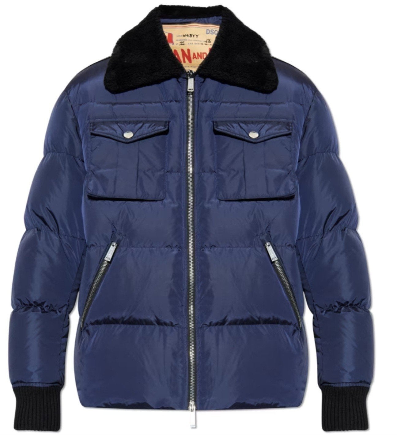 Dsquared jas met zwarte bontkraag, maat 50 (L), Zwart, Overige maten, Ophalen of Verzenden, Zo goed als nieuw