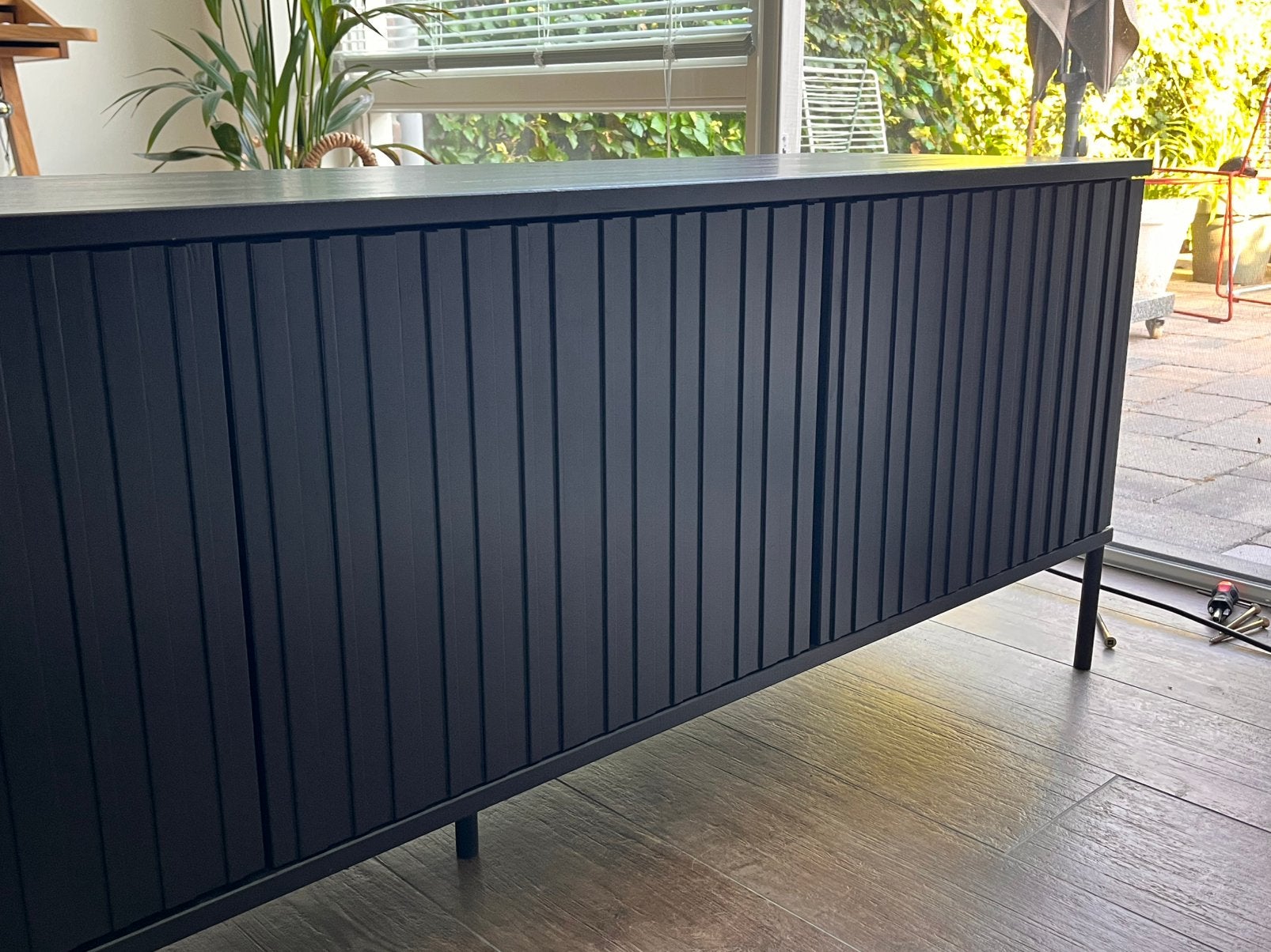 Wood tv kast 150x56x44 cm zwart, Ophalen, Zo goed als nieuw, 25 tot 50 cm, Minder dan 100 cm