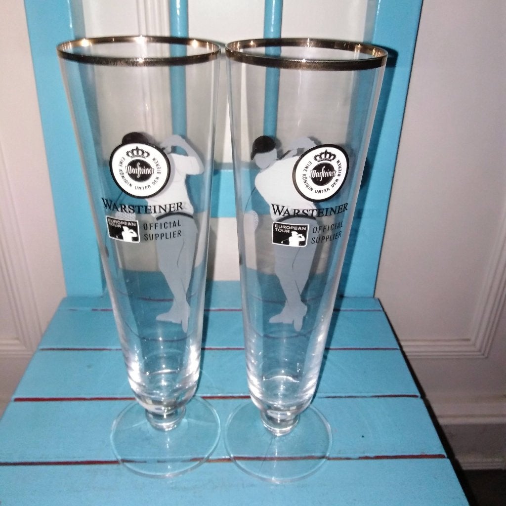 Warsteiner bierglas European tour Golf edition set van 2, Ophalen, Zo goed als nieuw, Glas of Glazen, Overige merken