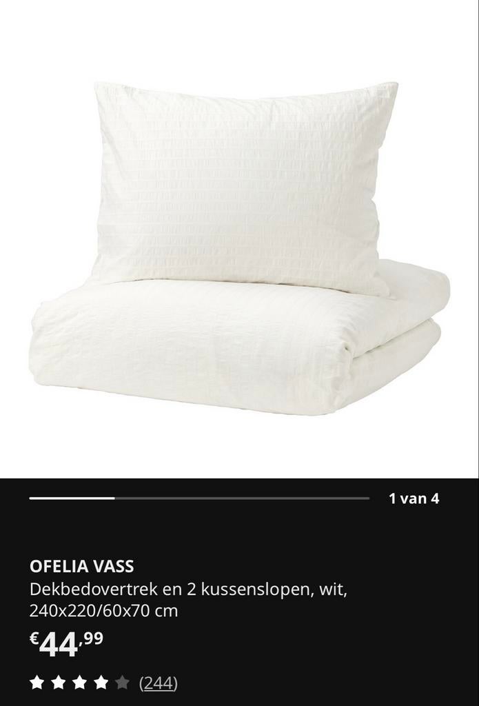 IKEA OFELIA VASS Dekbedovertrek 240x220cm wit, Wit, Dekbedovertrek, Tweepersoons, Ophalen of Verzenden