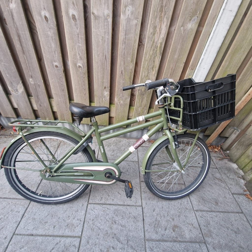 Stevige groene kinderfiets met voordrager en mand, Fietsen en Brommers, Ophalen, Terugtraprem, 22 inch, Gebruikt
