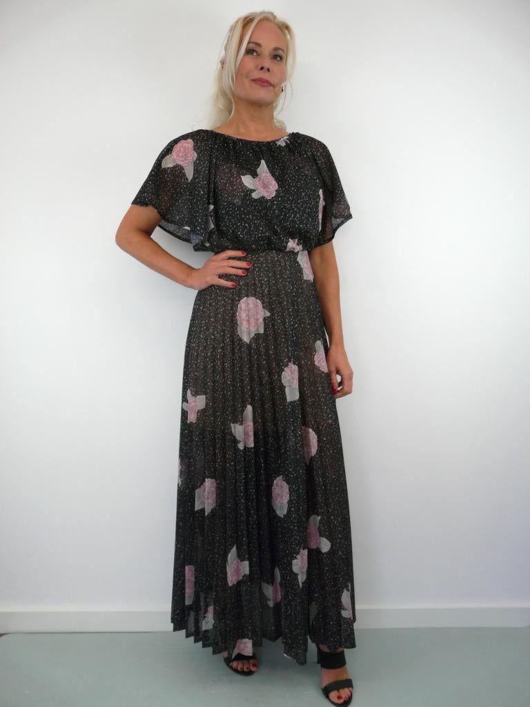 *Abfab Vintage 70's Maxi Jurk 36*, Kleding | Dames, Zwart, Ophalen of Verzenden, Zo goed als nieuw, Maat 36 (S)