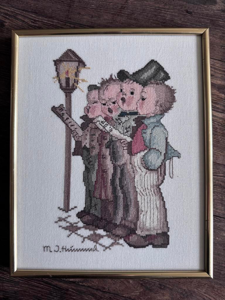 Ingelijst borduursel M.J. Hummel - Zingende Kinderen, Ophalen of Verzenden, Gebruikt, Handborduren, Overige typen