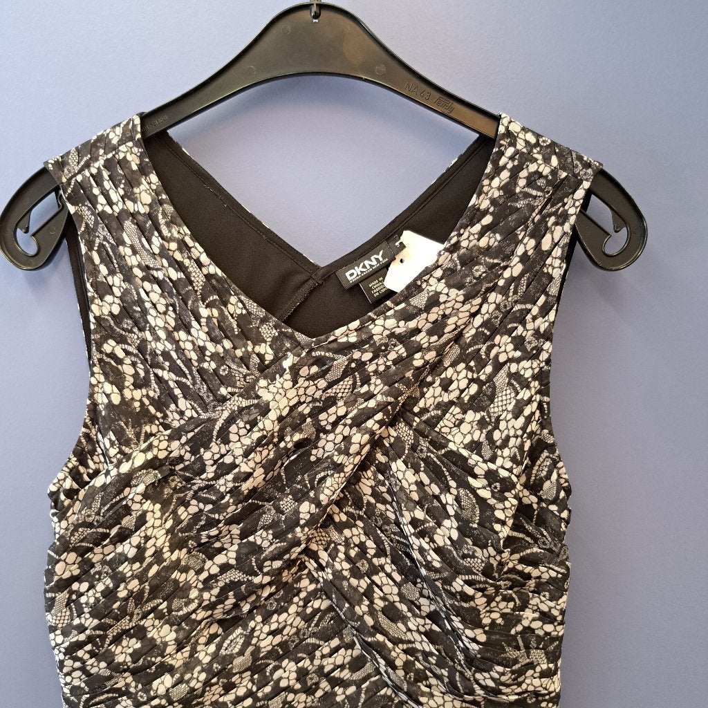 DKNY zwart / grijs geprint jurkje plissé rok mt 36 S 42205, ., Zwart, DKNY, Ophalen of Verzenden