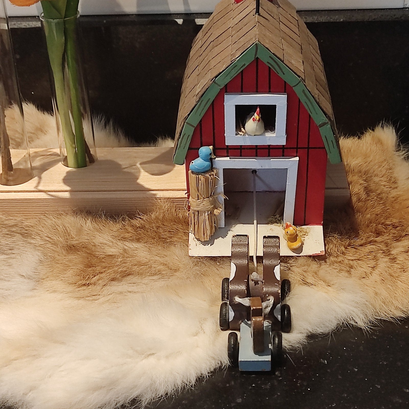 Vintage Enesco houten muziekdoos Boerderij (1985), Ophalen of Verzenden, Gebruikt
