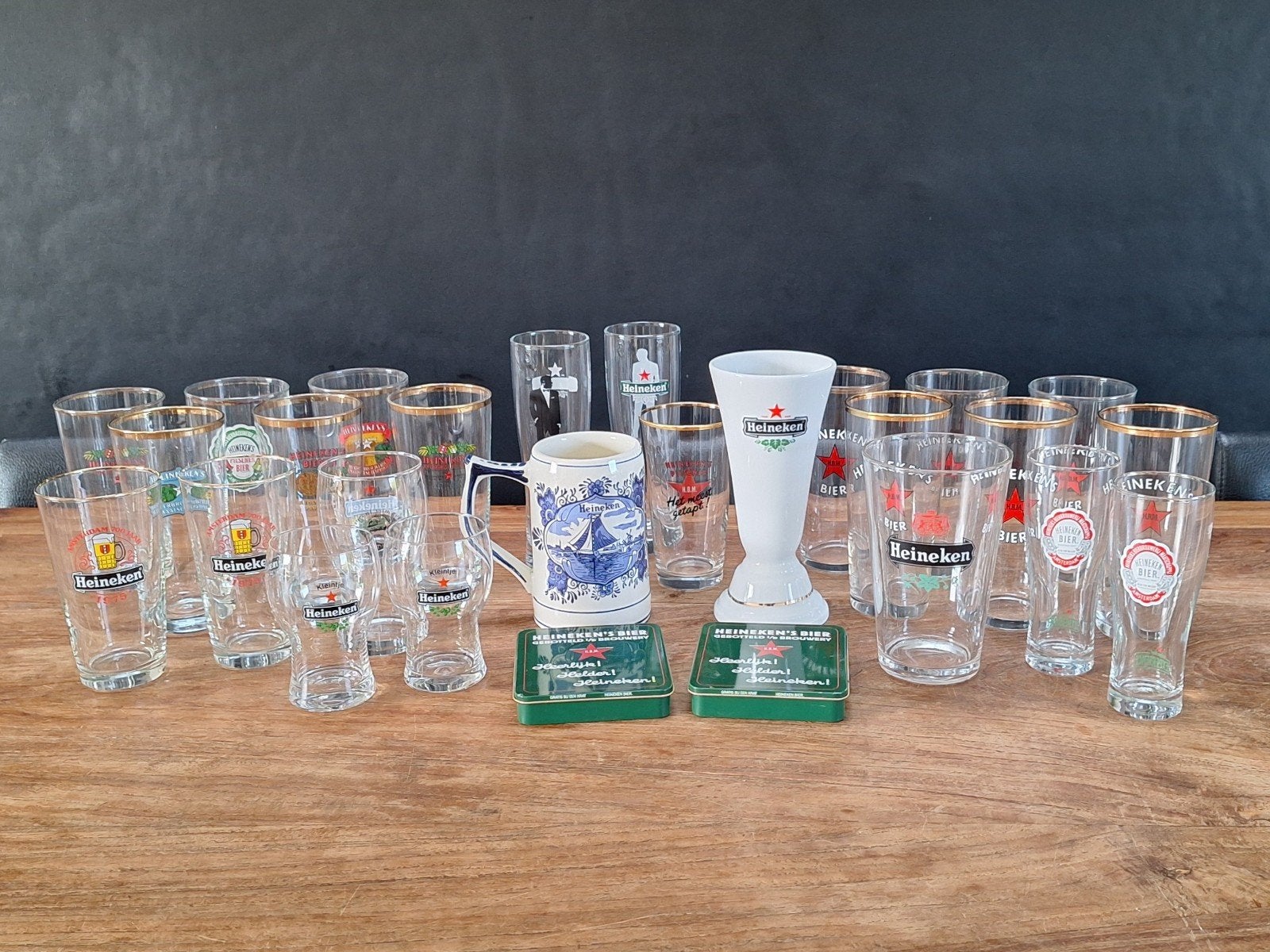 lot 25st vintage Heineken bierglazen bier-glas mok vaasje, Verzamelen, Ophalen of Verzenden, Gebruikt, Glas of Glazen, Heineken