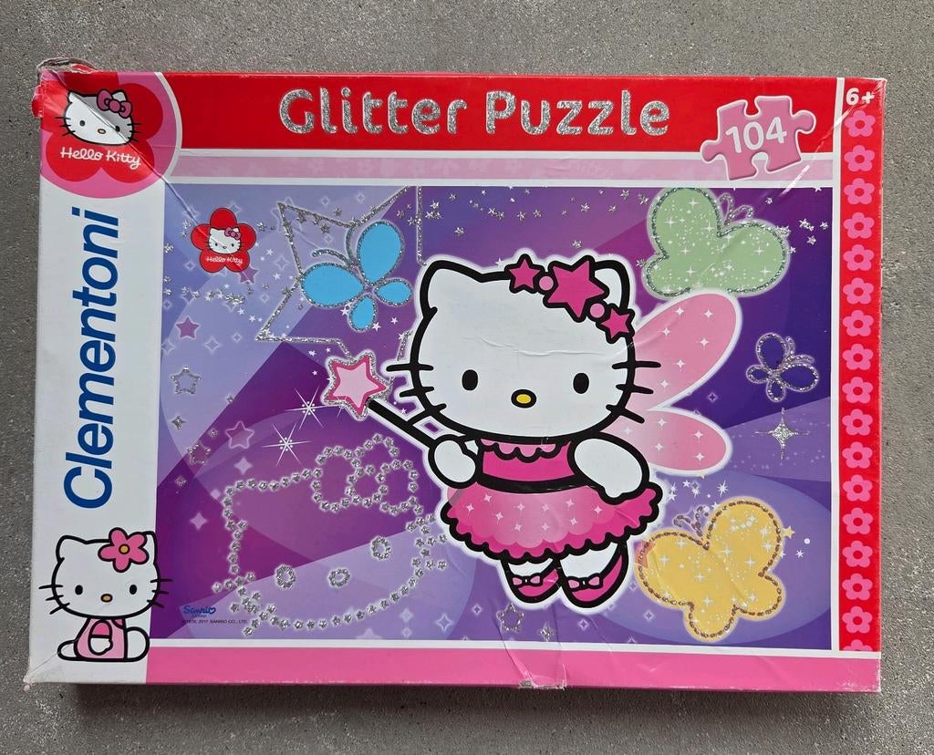 Glitter puzzel - hello kitty - 104 stukjes / 2, Ophalen of Verzenden, Gebruikt