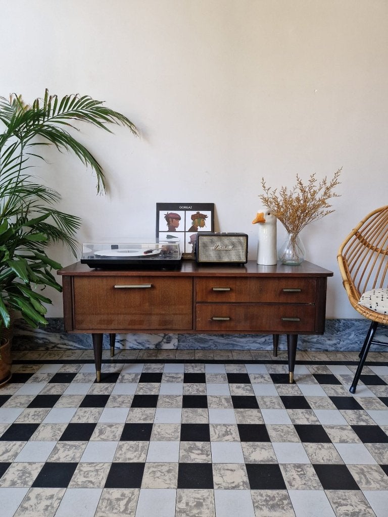 Vintage midcentury dressoir | platenspeler meubel | kast, Gebruikt, 100 tot 150 cm, Vintage, Minder dan 100 cm