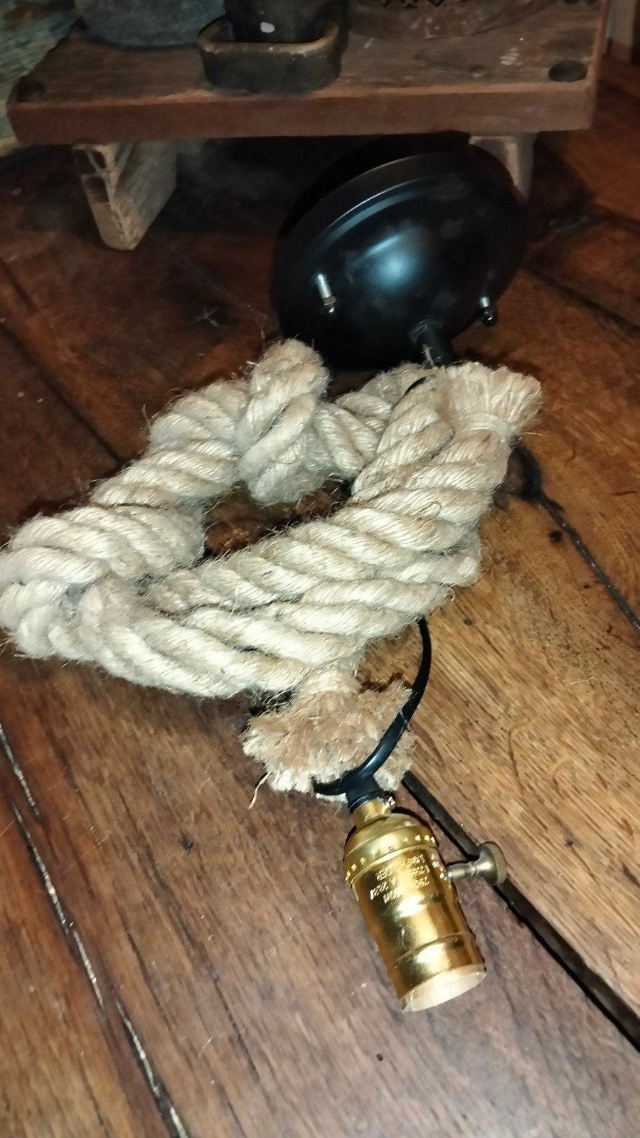 Brocante hanglamp touwlamp, Gebruikt, ., Ophalen of Verzenden, .