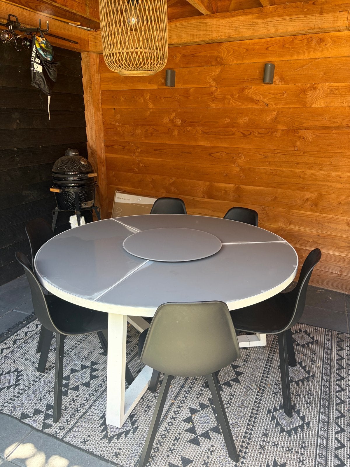 Moderne ronde tuintafel met draaiplateau en 6 stoelen, Ophalen, Gebruikt, Rond, Overige materialen
