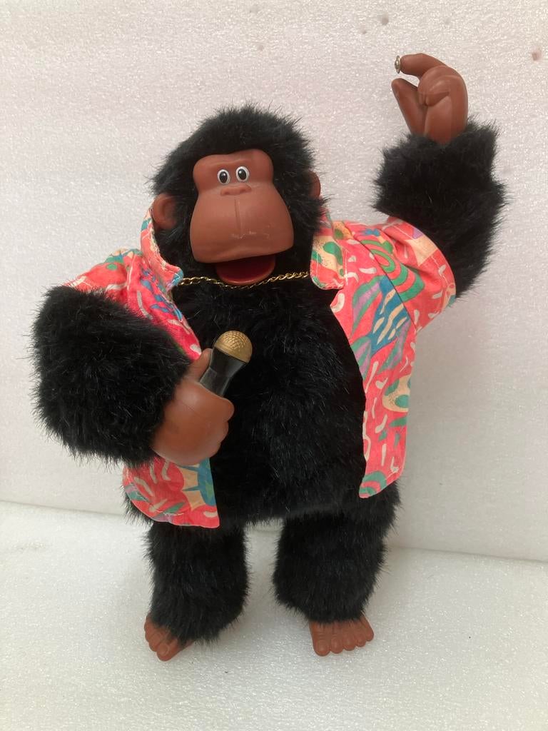 Vintage Zingende en dansend gorilla met microfoon en ketting, Gebruikt, Overige merken, Met geluid, Overige karakters