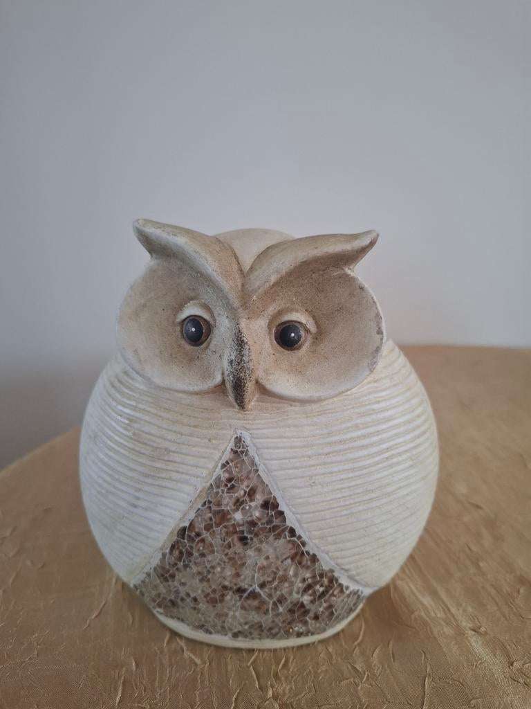Decoratieve Uil Beeldje - Crème met Mozaïek, Verzamelen, Beelden en Beeldjes, Ophalen of Verzenden, Zo goed als nieuw