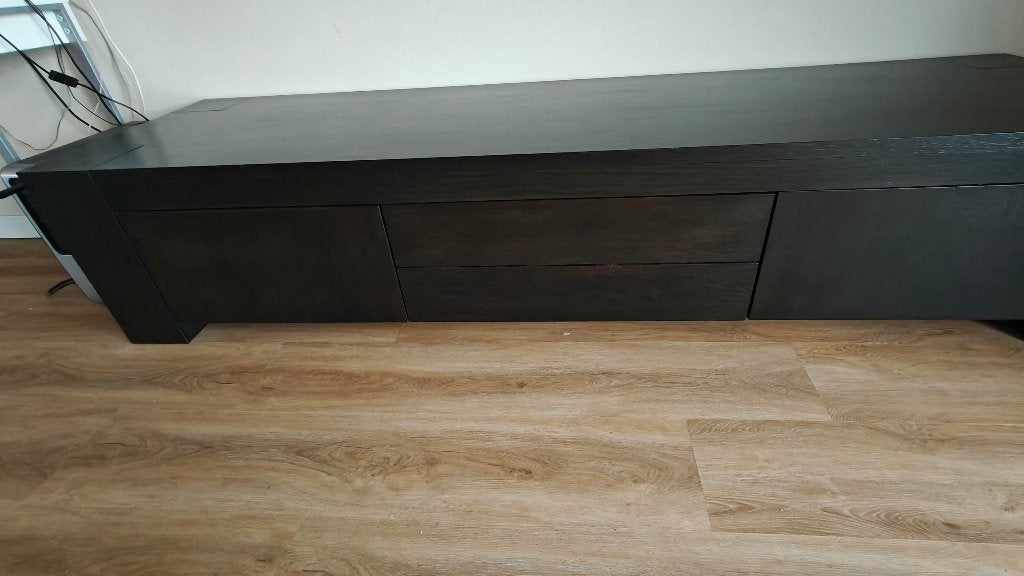 tv meubel zwart, Ophalen, Overige materialen, Zo goed als nieuw, 200 cm of meer